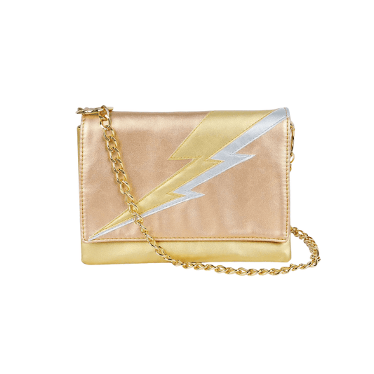 Lightning Bolt Convertible Clutch in Gold + Silver