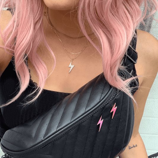 Lightning Bolt Pink Glitter Pin - Women Who Rock