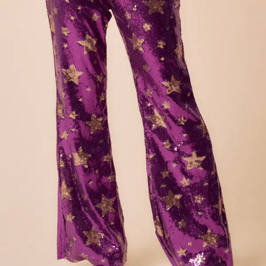 Star Sequined Flare Pants