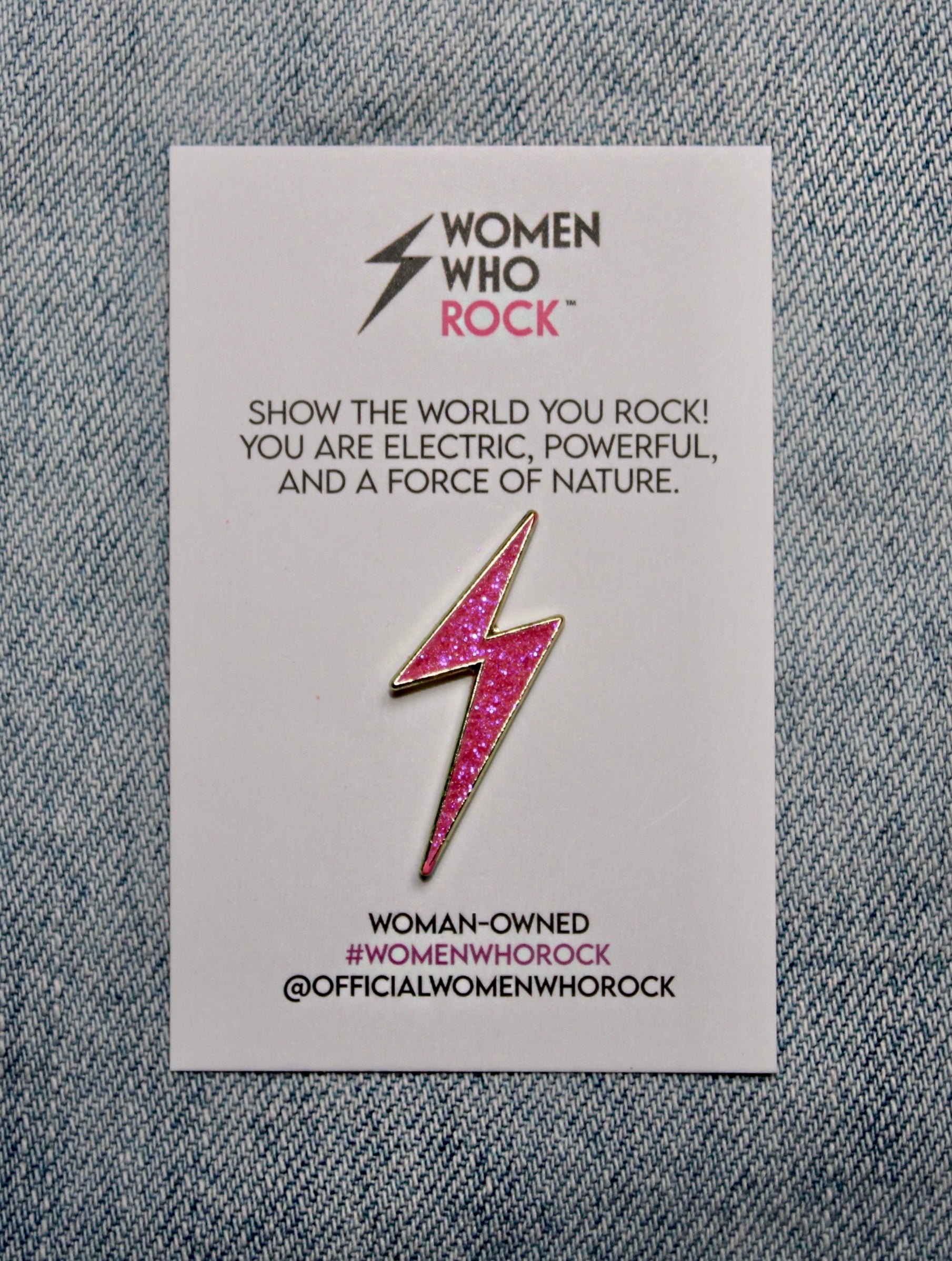 Lightning Bolt Pink Glitter Pin - Women Who Rock