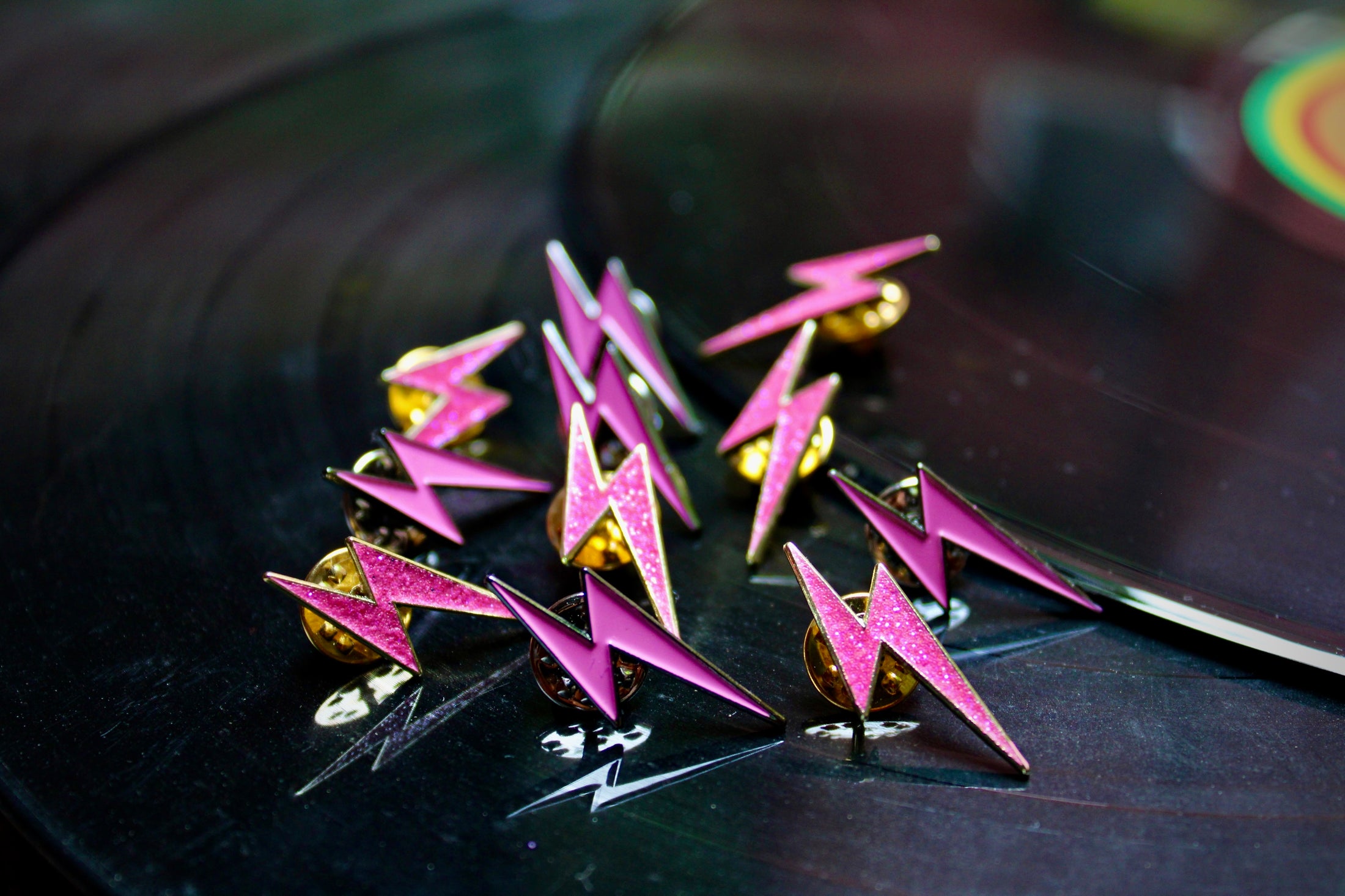 Lightning Bolt Matte Pink Pin - Women Who Rock