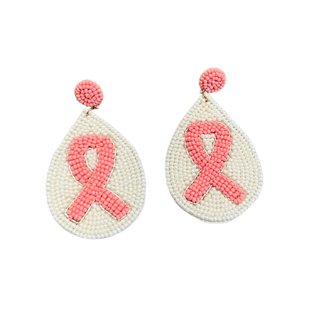 Pink Power Beaded Ribbon Earrings