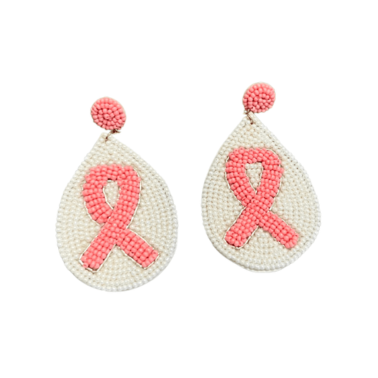 Pink Power Beaded Ribbon Earrings