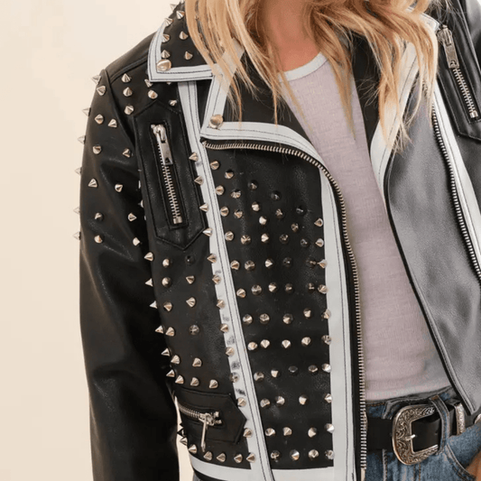 Faux Leather Studded Moto Jacket