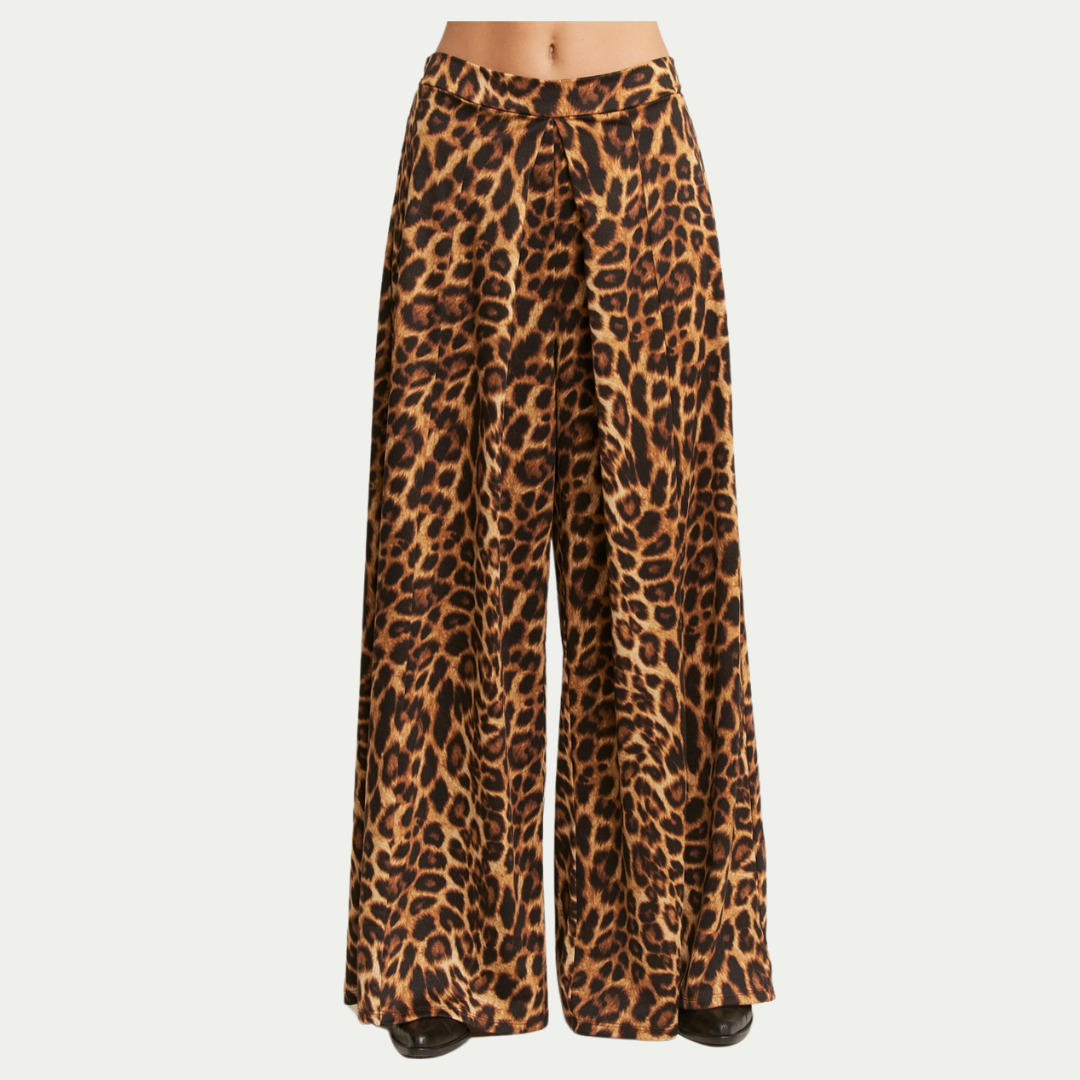 Wide Leg Leopard Trousers