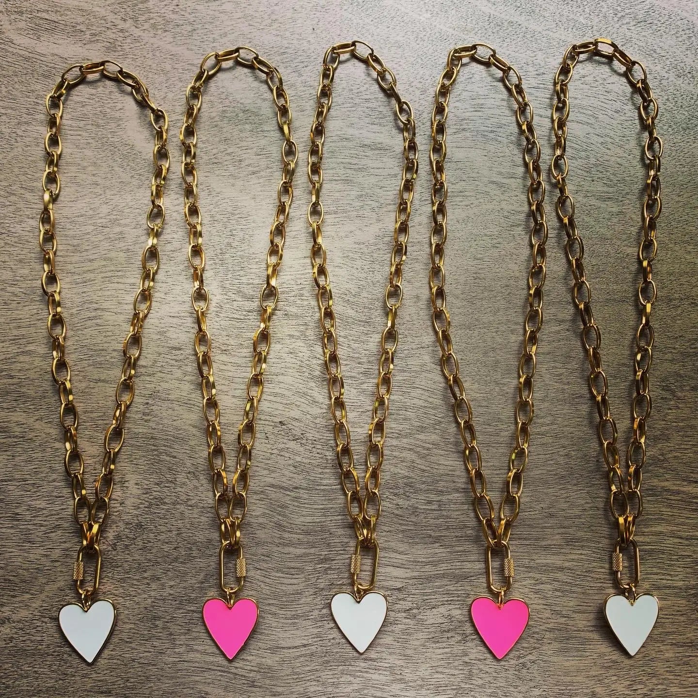 Pink Enamel Heart Charm Necklace