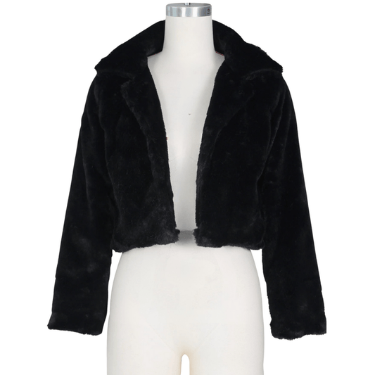 Midnight Black Faux Fur Bomber Jacket