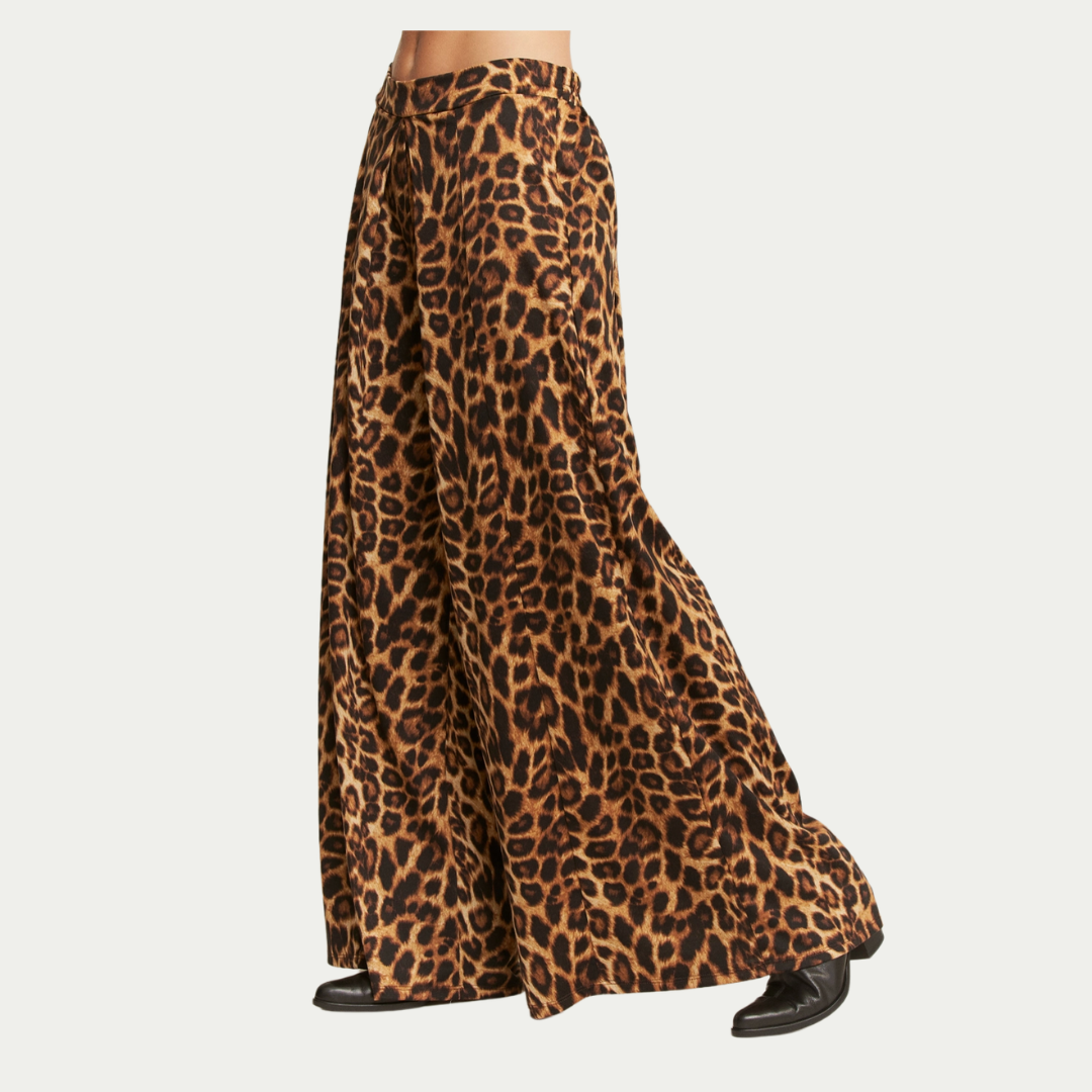 Wide Leg Leopard Trousers