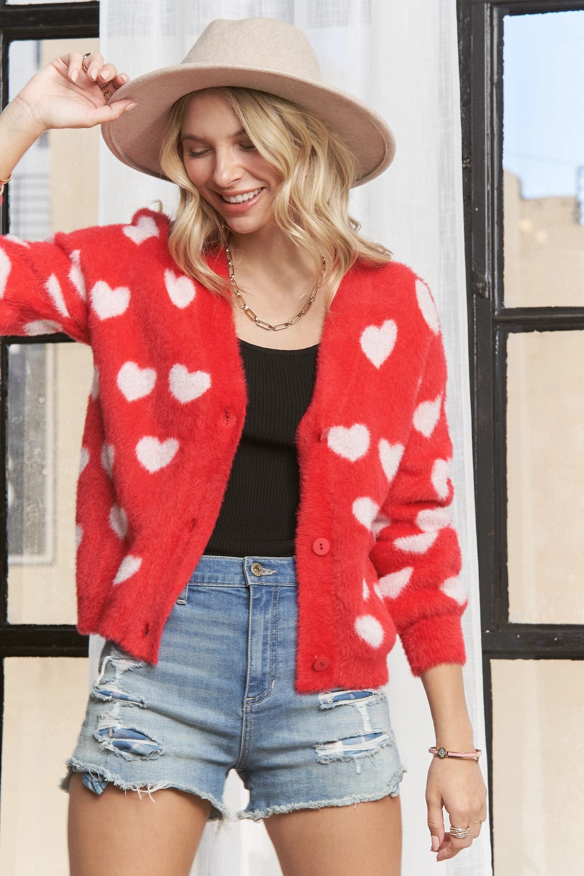 Fuzzy Heart Cardigan