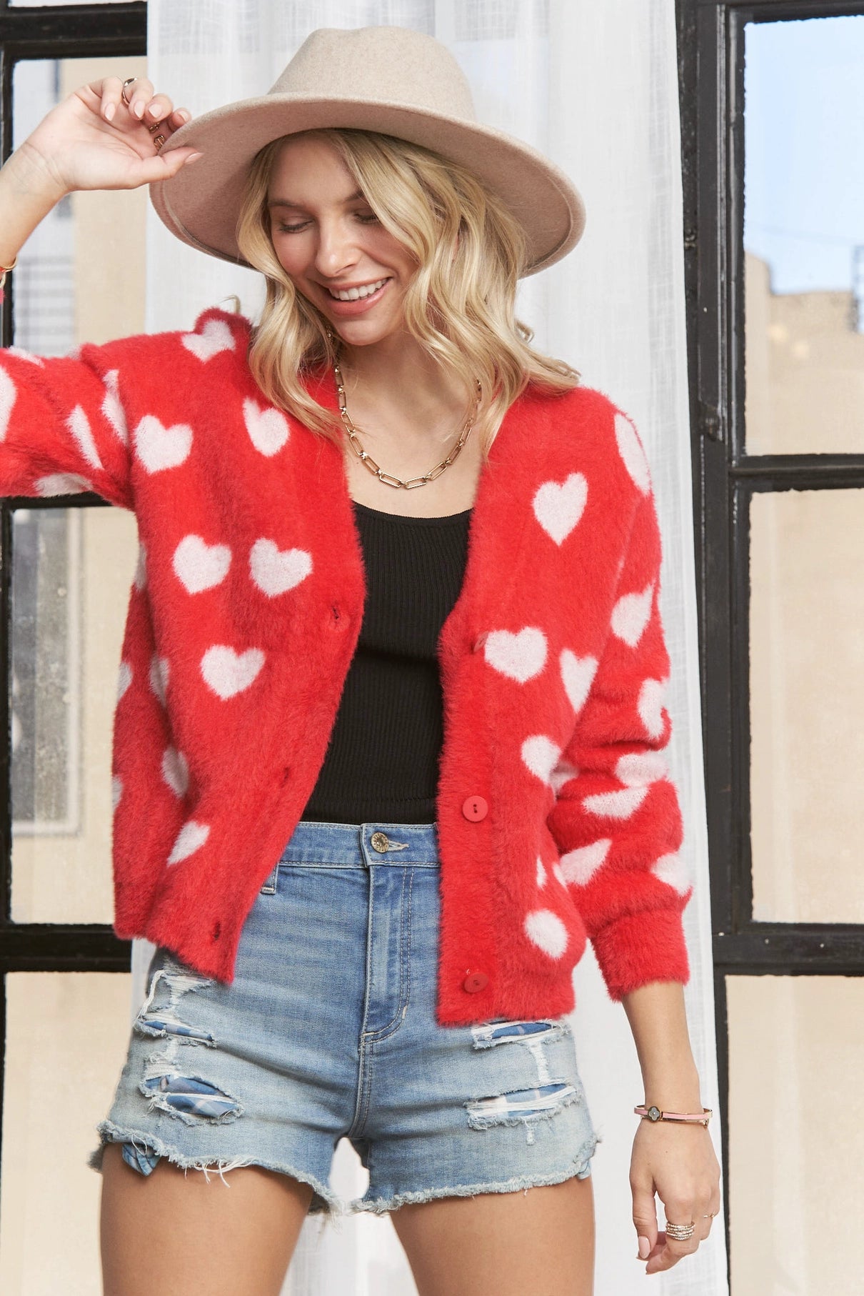Fuzzy Heart Cardigan