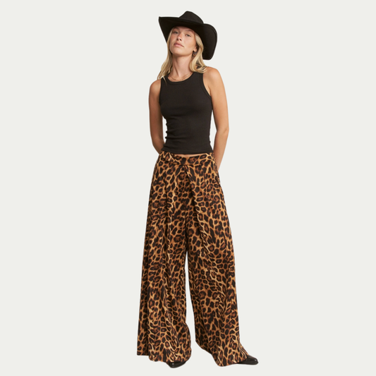 Wide Leg Leopard Trousers