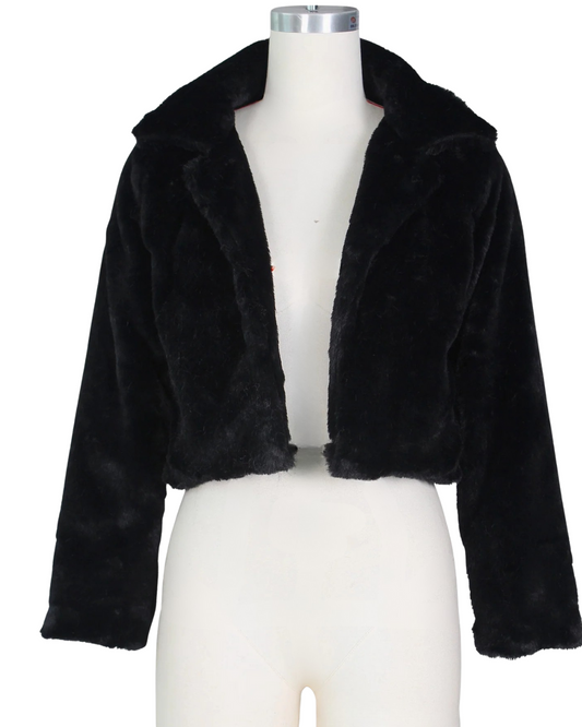 Midnight Black Faux Fur Bomber Jacket