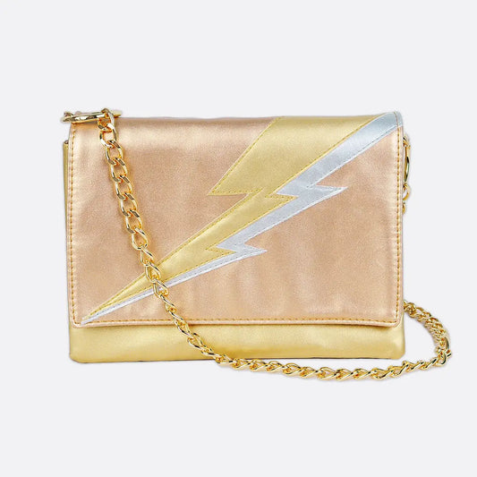 Lightning Bolt Convertible Clutch in Gold + Silver