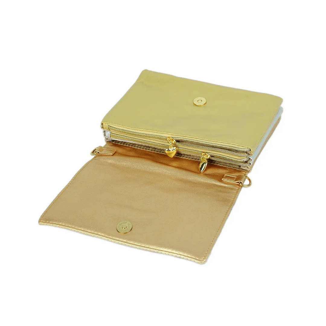 Lightning Bolt Convertible Clutch in Gold + Silver