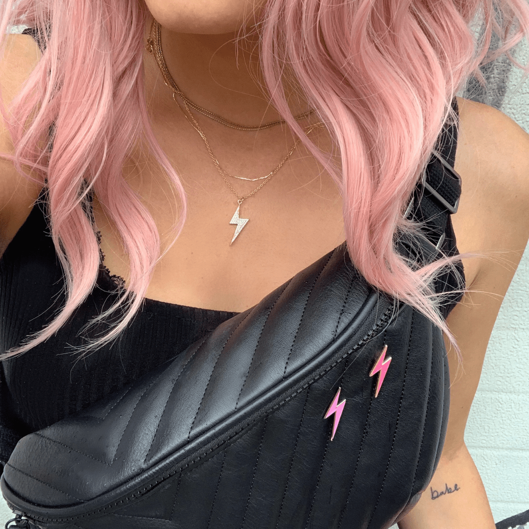 Lightning Bolt Pink Glitter Pin - Women Who Rock