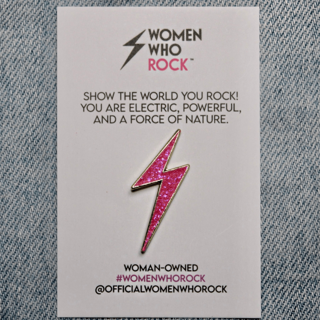 Lightning Bolt Pink Glitter Pin - Women Who Rock