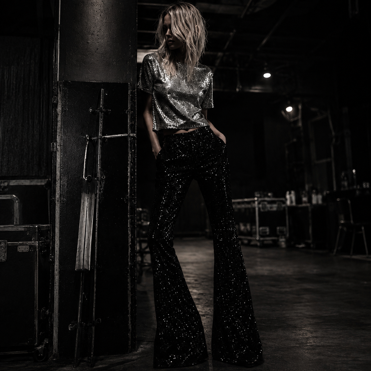 Midnight Sequin Flare Pants