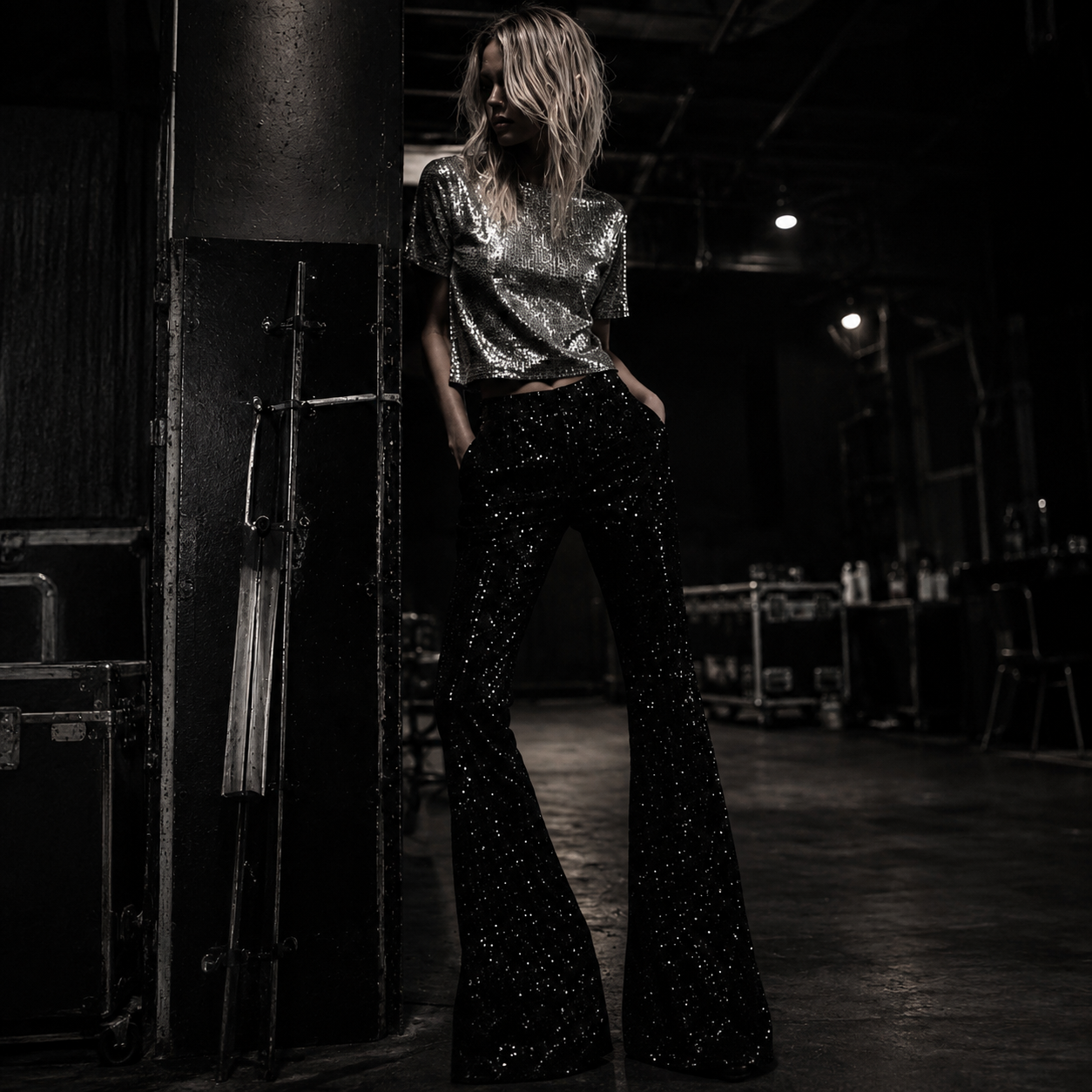 Midnight Sequin Flare Pants