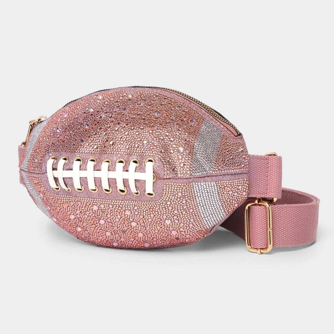 Pink rhinestone football shaped fanny pack