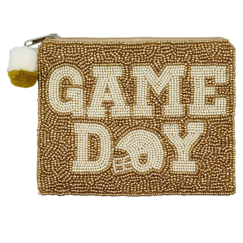 Gold beaded pouch with 'GAME DAY' text in bolt white lettering.