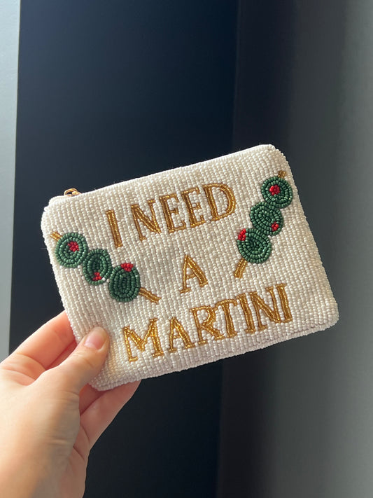 'I Need A Martini' Seed Bead Pouch
