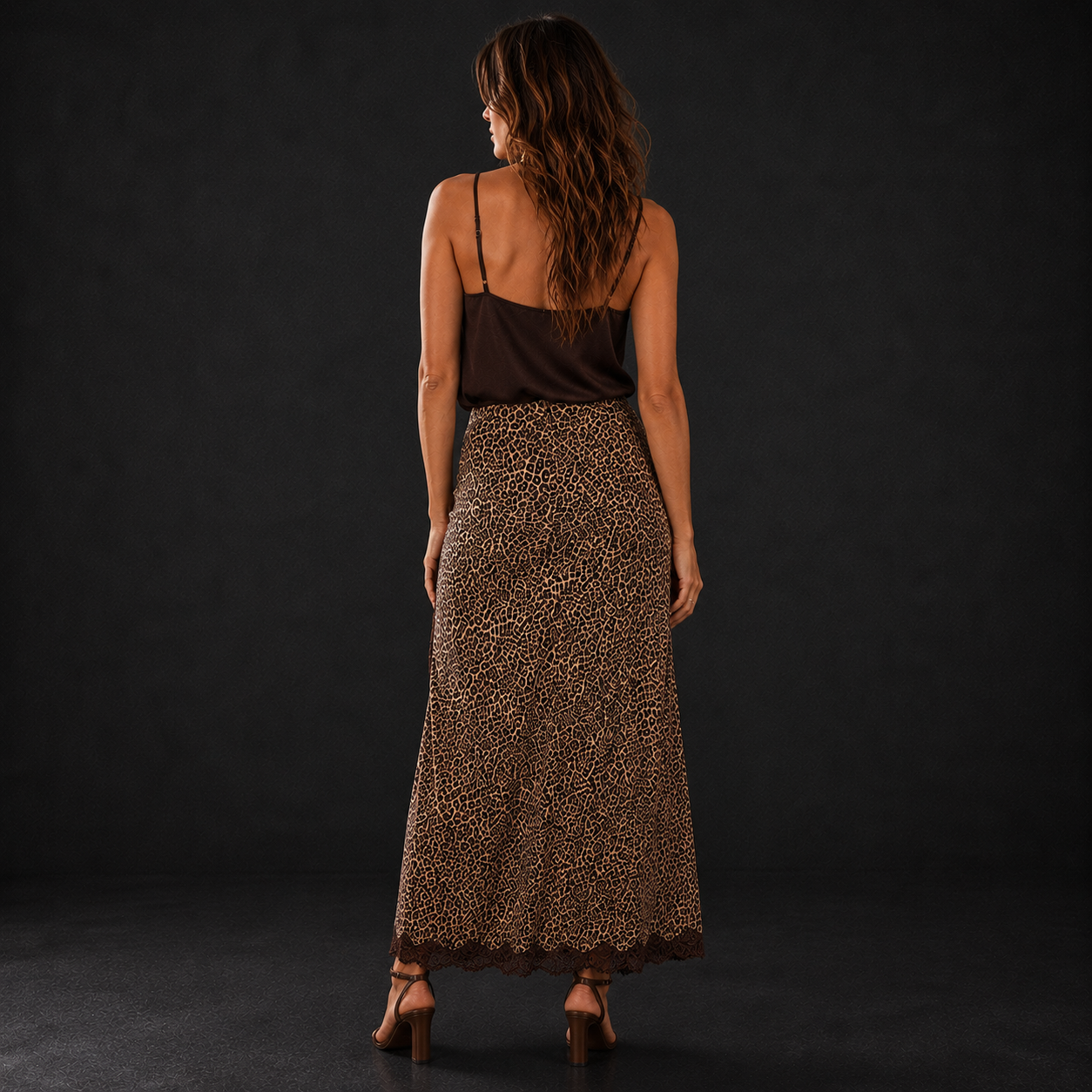Leopard & Lace Slit Skirt