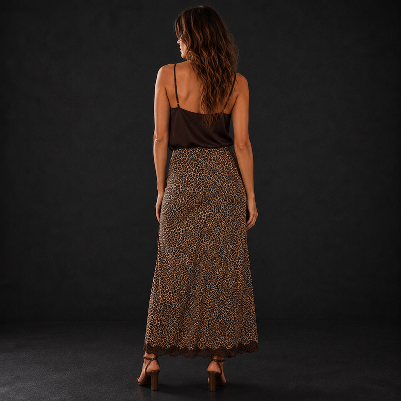 Leopard & Lace Slit Skirt