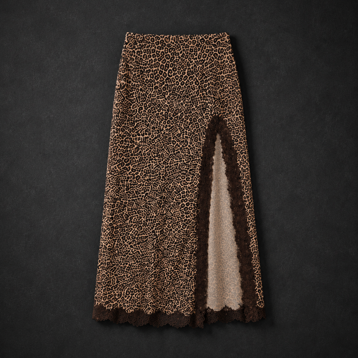 Leopard & Lace Slit Skirt