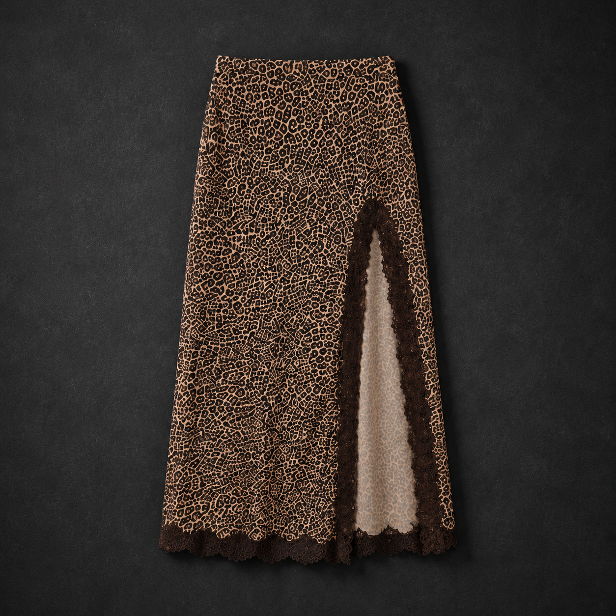 Leopard & Lace Slit Skirt