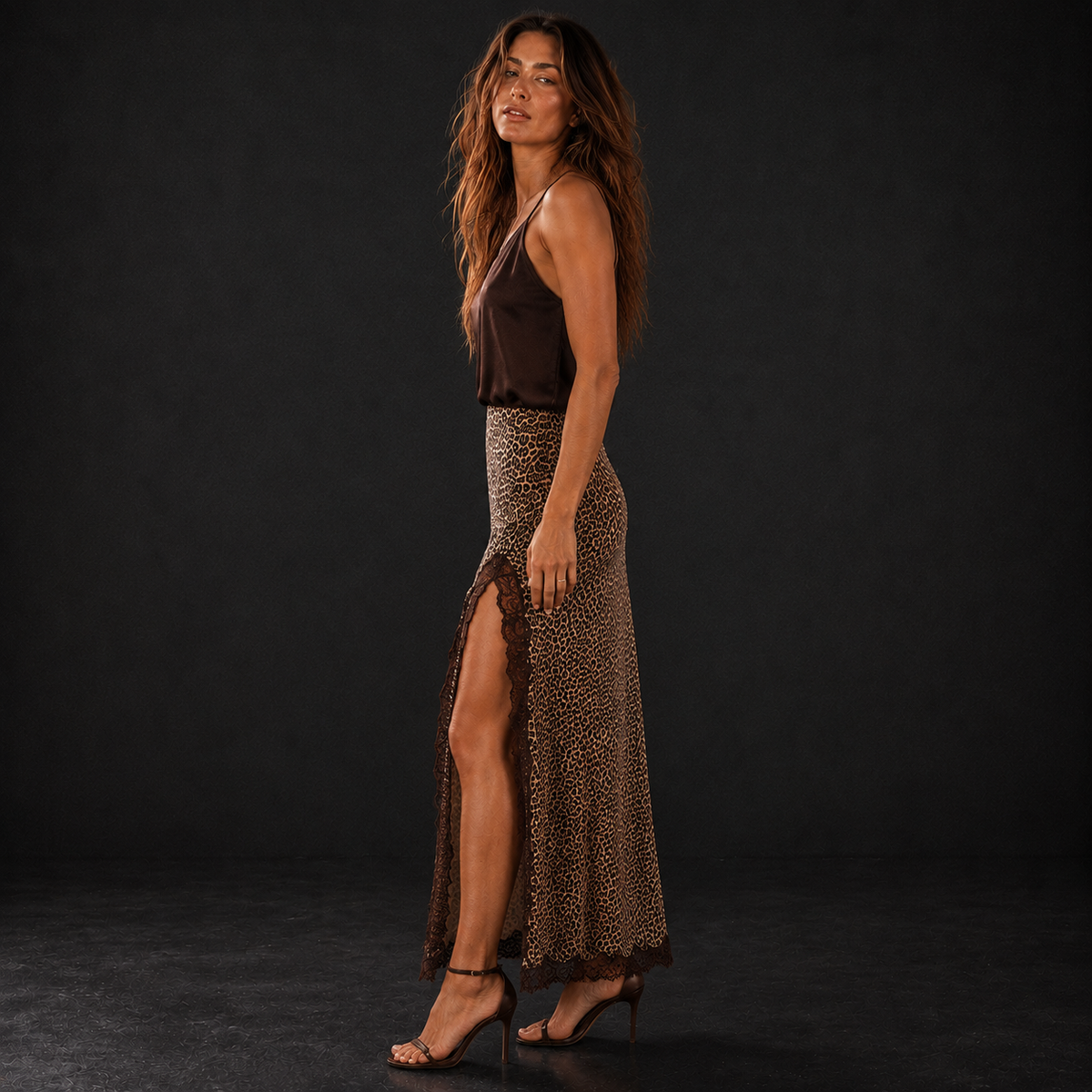 Leopard & Lace Slit Skirt