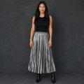 Make Your Move Metallic Pleated Midi Skirt