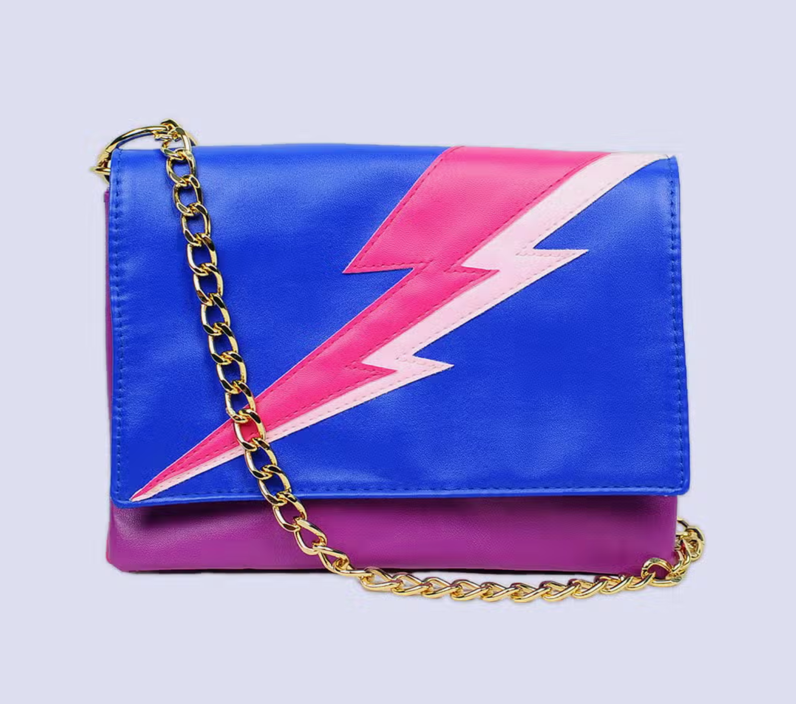 Lightning Bolt Convertible Clutch in Electric Blue + Pink