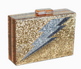 Load image into Gallery viewer, Gold Glitter Lightning Bolt Acrylic Clutch
