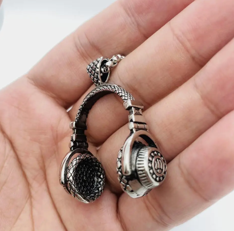 Music Headset Headphone Necklace Stainless Steel