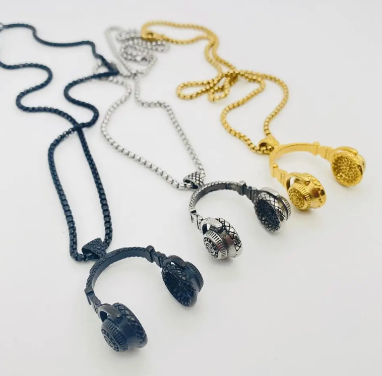 Music Headset Headphone Necklace Stainless Steel