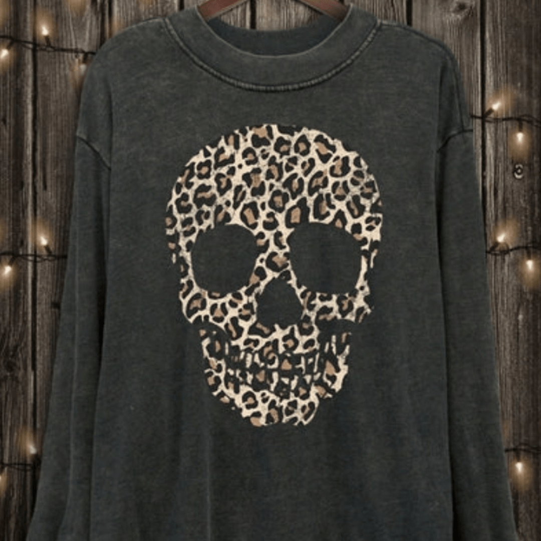 Leopard Print Skull Graphic Sweater