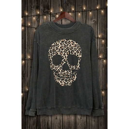 Leopard Print Skull Graphic Sweater
