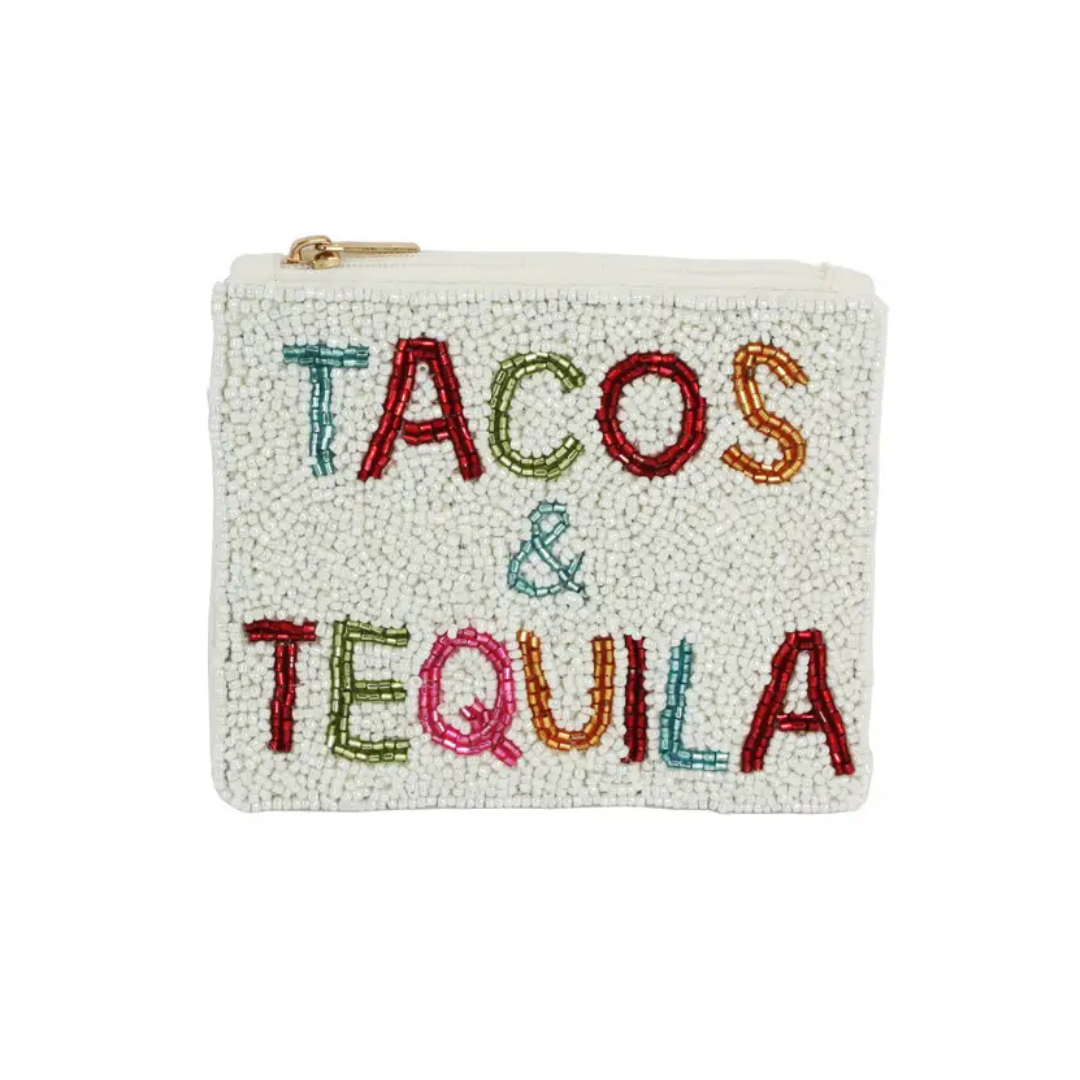 Tacos and Tequila Beaded Zip-Up Pouch