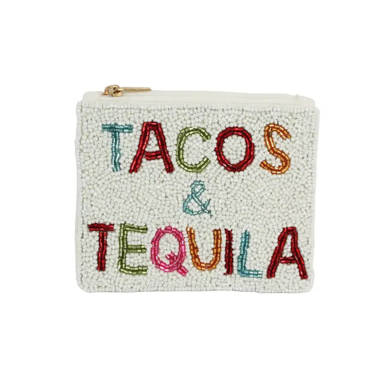 Tacos and Tequila Beaded Zip-Up Pouch
