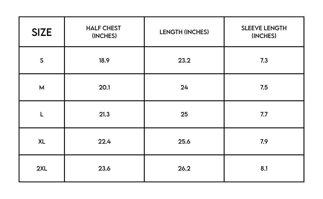 High Voltage Woman Tee size chart