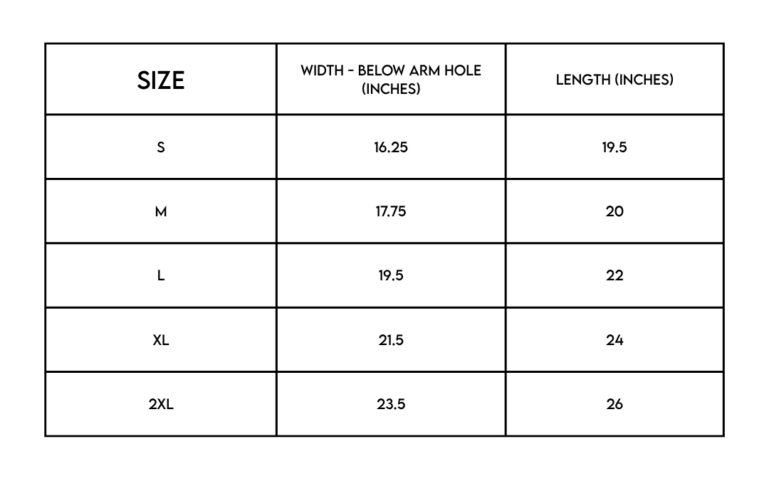 Rock the Future of Women's Health Tank size chart