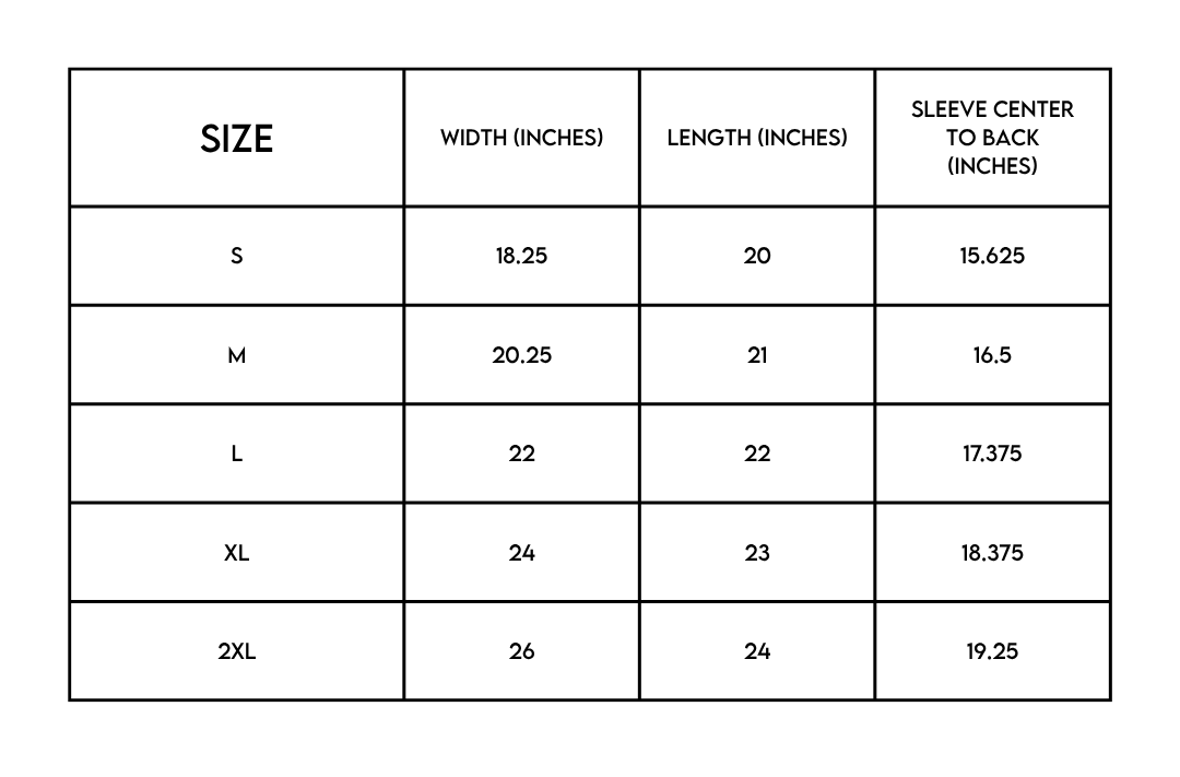 Rebel Girl Graphic Tee size chart