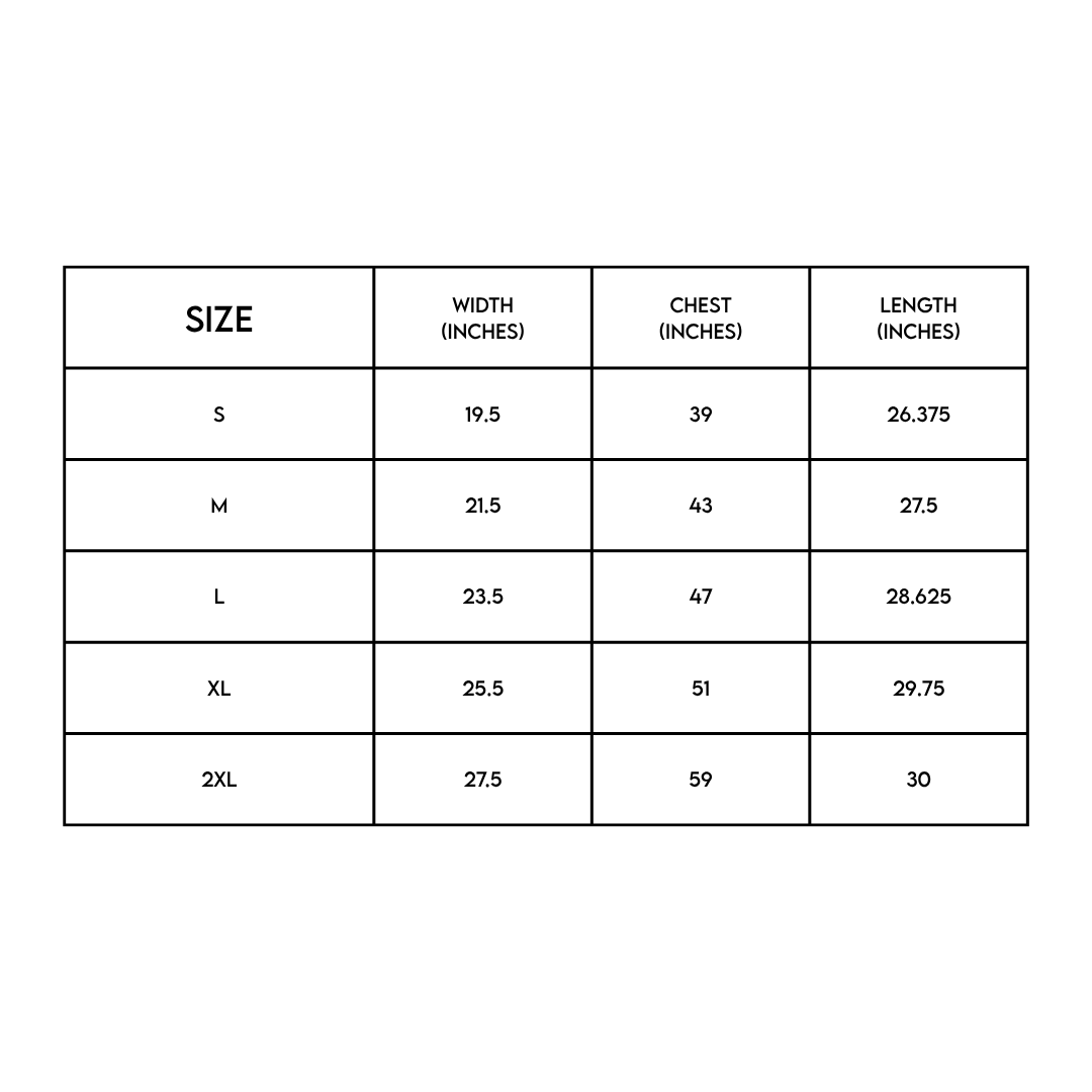 Women Who Rock Tour Zip Up Hoodie size chart