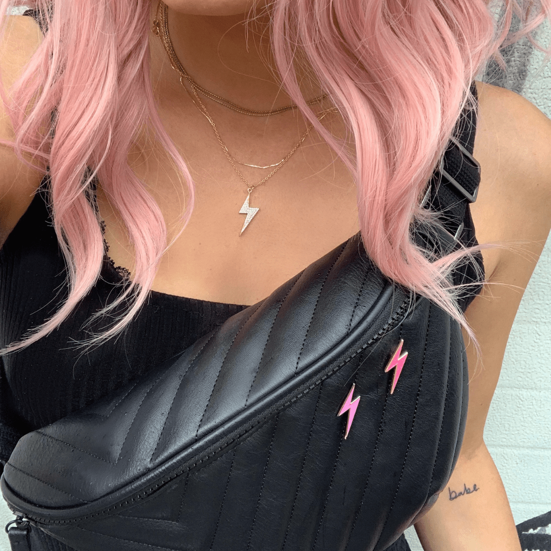 Lightning Bolt Matte Pink Pin - Women Who Rock