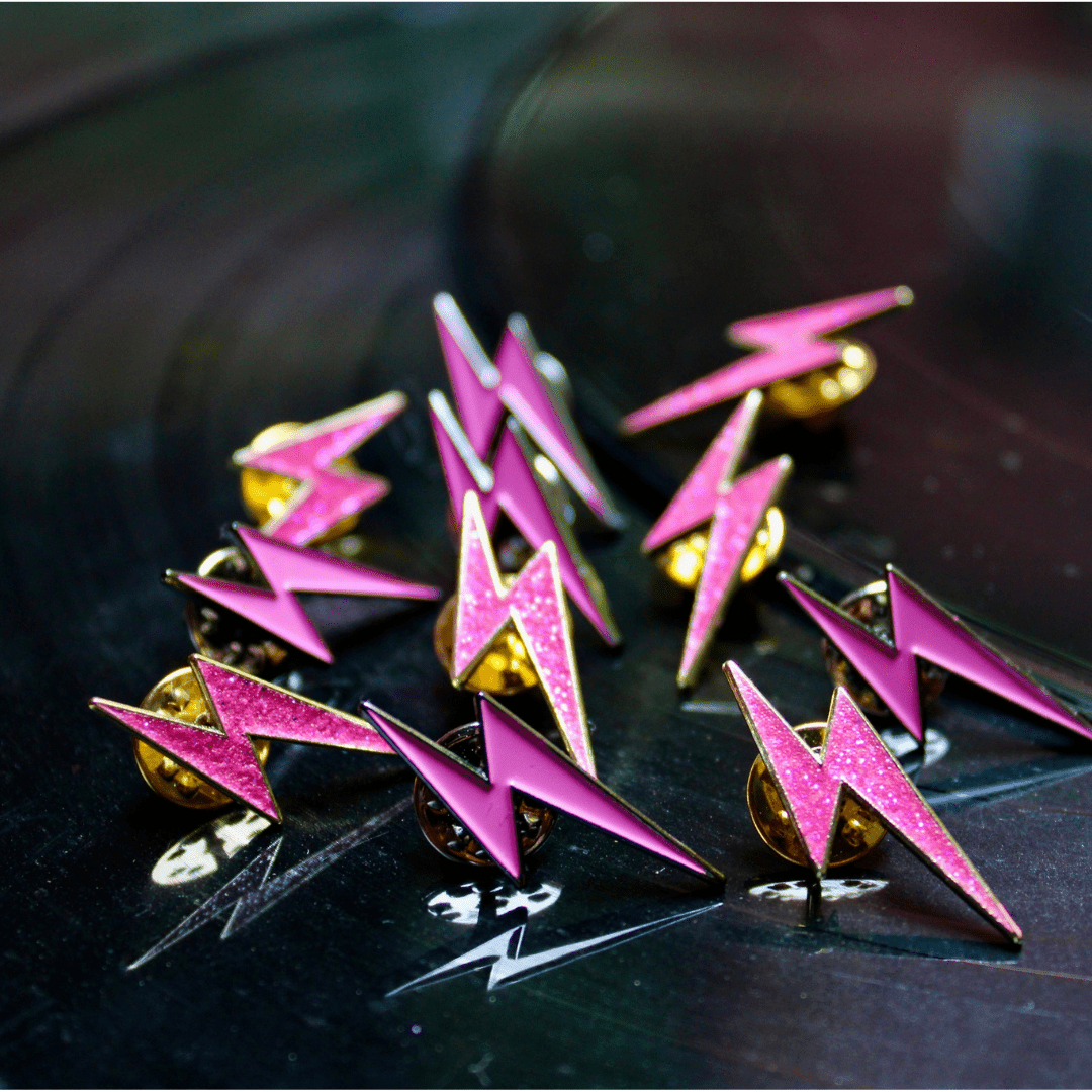 Lightning Bolt Matte Pink Pin - Women Who Rock