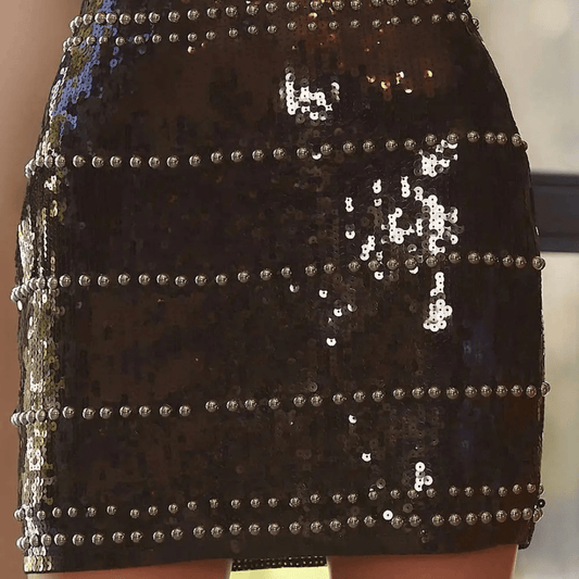 Studded Sequin Mini Skirt
