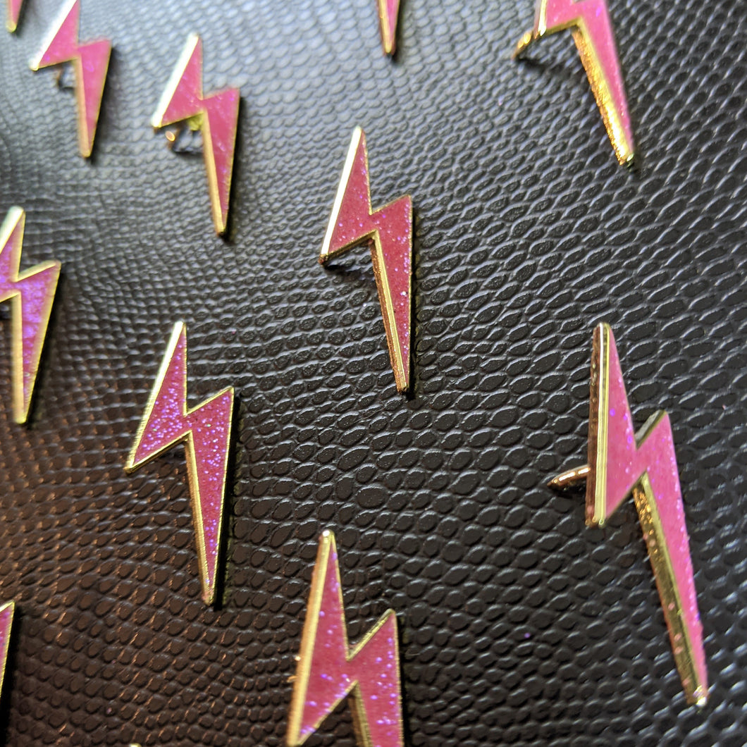Lightning Bolt Pink Glitter Pin - Women Who Rock