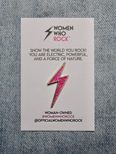 Load image into Gallery viewer, Lightning Bolt Pink Glitter Pin - Women Who Rock
