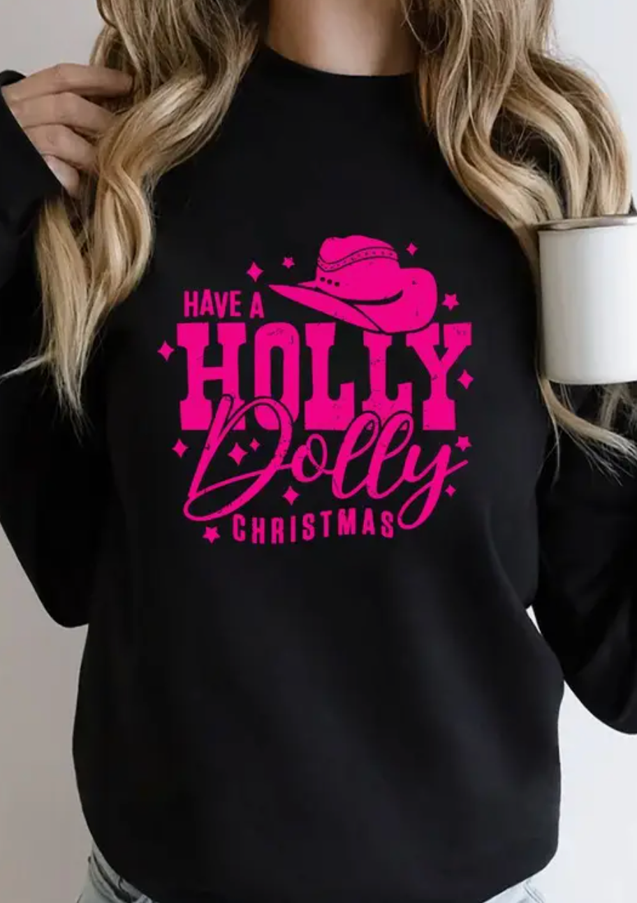 Holly Dolly Crewneck Fleece Sweatshirt Black/Hot Pink