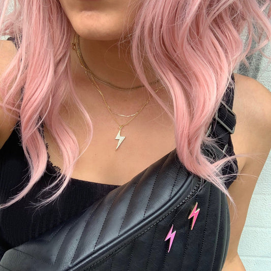 Lightning Bolt Matte Pink Pin - Women Who Rock